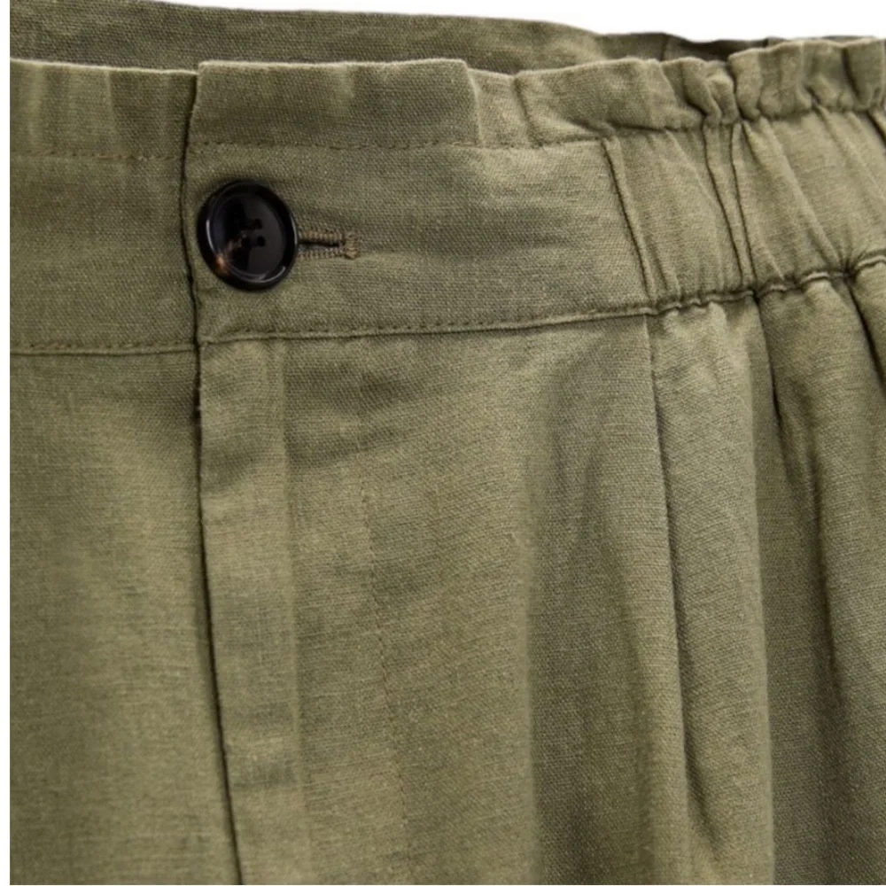 ❤️ Zara Baggy Linen Blend Olive Green Ankle Pants Size 4